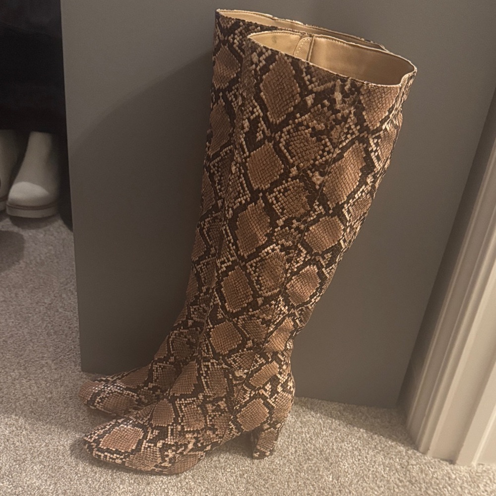 Snakeskin Pattern Knee-High Boots